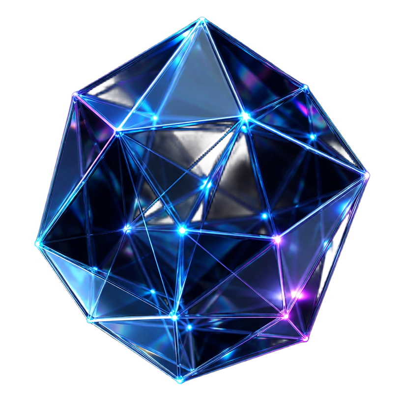 Cristal 3D com nós conectados representando estratégia